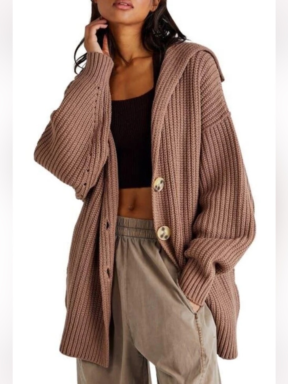 Free People Swim Too Deep Oversized Knit Chunky Cardigan Sweater